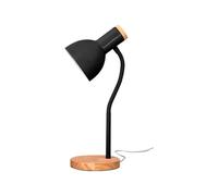 Q-Connect Orion Lámpara de Escritorio Brazo Flexible con Detalles de Madera, Color Negro, 40W Máx., Compatible LED, Interruptor Integrado, 130 mm Cable