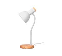 Q-Connect Orion - Lámpara de Escritorio de Metal con Detalles de Madera y Brazo Flexible, Color Blanco, para Oficina, 40W Máx, Incluye Interruptor, Certificaciones CE/RoHS