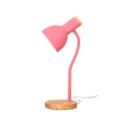Q-Connect Orion - Lámpara de escritorio metálica con detalles de madera, brazo flexible, 40W máximo, color rosa