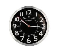 Q-Connect, Reloj de Pared, Metálico, Redondo, 25 cm, Movimiento Silencioso, Reloj de Pared a Pilas, Negro, Esfera Cromada
