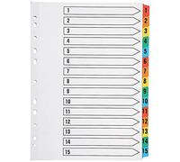 Q-Connect - Separadores para archivador con hoja de índice (A4, multiperforada, numerados del 1 al 15), multicolor