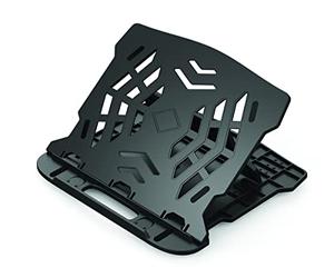 Q-Connect Soporte ergonómico para Ordenador portátil, de plástico, Negro, pie Giratorio, 25,5 x 1,8 x 28 cm, 0,53 kg