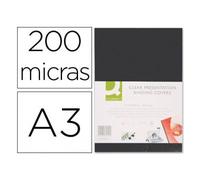 Q-Connect - Tapa de encuadernacion pvc din a3 opaca negra 200 mc (100 unidades)