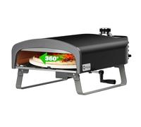 Q - Horno de Gas Con Función Giratoria Manual Para Pizza de 500 Grados Con Piedra de 33 cm - Para Jardín al Aire Libre, Hornea a Nivel Profesional