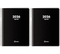 Q Kalon - Agenda 2026 - Día Página, Tamaño A5 (15x21 cm), Planificador Anual Multidioma (ESP, ING, FR y ALE), Cierre de Anillas, Tapa de Cartulina y Plástico Protector - Planner (Paquete de 2)