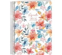 Q Kalon - Agenda 2026 - Semana Vista Vertical, Tamaño A5 (15x21 cm), Planificador Anual Multidioma (ESP, ING, FR y ALE), Cierre de Anillas, Tapa de Cartulina y Plástico Protector - Garden