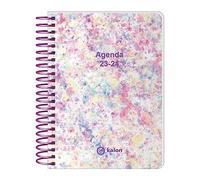 Q Kalon - Agenda Escolar 2023-2024 (Septiembre a Junio) - Día Página - Tamaño: 11x15 cm (A6) - Bilingüe: Español e Inglés - Splash