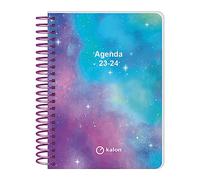 Q Kalon - Agenda Escolar 2023-2024 (Septiembre a Junio) - Día Página - Tamaño: 11x15 cm (A6) - Bilingüe: Español e Inglés - Cosmos