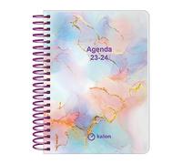 Q Kalon - Agenda Escolar 2023-2024 (Septiembre a Junio) - Día Página - Tamaño: 11x15 cm (A6) - Bilingüe: Español e Inglés - Marble