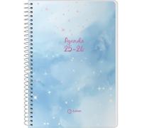 Q Kalon - Agenda Escolar 2025 2026 - Día Página, Tamaño A5 (15x21 cm), Español e Inglés, Septiembre a Junio, Cierre de Espiral, Tapa Flexible con Plástico Protector - Sky