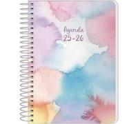 Q Kalon - Agenda Escolar 2025 2026 - Día Página, Tamaño A6 (12x17 cm), Español e Inglés, Septiembre a Junio, Cierre de Espiral, Tapa Flexible con Plástico Protector - Stain