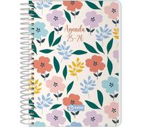 Q Kalon - Agenda Escolar 2025 2026 - Día Página, Tamaño A6 (12x17 cm), Español e Inglés, Septiembre a Junio, Cierre de Espiral, Tapa Flexible con Plástico Protector - Garden