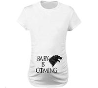 Q.KIM Mujer Camiseta de Maternidad Elasticidad Suave Embarazada Premamá T-Shirt-Baby is Coming, Blanco