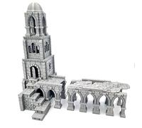 Q P Quality Printing 3D Edificio de pilares de torre de batalla, paisaje de pared de terreno arruinado para mesa y RPG 28-32 mm, accesorios de juego de guerra DnD D&D, 3D impreso y pintable, FGR-08