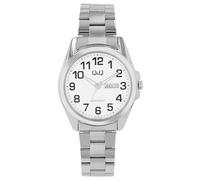 Q&Q A05A-002PY - Reloj de pulsera para hombre, acero inoxidable, 3 bares, manecillas luminosas, fecha, analógico, cuarzo, color plateado, plateado, Pulsera