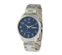 Q&Q - Reloj analógico para hombre, color azul y plateado, fecha y día, acero inoxidable, cuarzo, azul, Pulsera