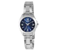Q&Q - Reloj clásico para mujer, color azul y plateado, analógico, acero inoxidable, cuarzo, azul