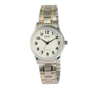 Q&Q - Reloj clásico para mujer, color blanco, plata, oro, analógico, acero inoxidable, cuarzo, Blanco