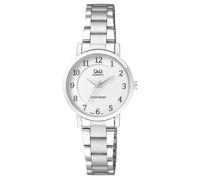 Q&Q - Reloj clásico para mujer, color blanco y plateado, analógico, acero inoxidable, cuarzo, Blanco