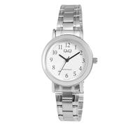 Q&Q - Reloj clásico para mujer, color blanco y plateado, analógico, acero inoxidable, cuarzo, Blanco