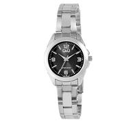 Q&Q - Reloj clásico para mujer, color negro y plateado, analógico, acero inoxidable, cuarzo, Negro