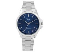 Q&Q Reloj de hombre de acero inoxidable, correa de eslabones, 3 bar, analógico, cuarzo (plateado y azul 1)
