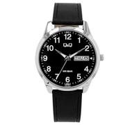 Q&Q Reloj de hombre de piel con hebilla de 5 bar y fecha, analógico, de cuarzo, Correa