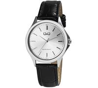 Q&Q Reloj de hombre de piel sintética, con hebilla, 3 bar, analógico, cuarzo, color negro y plateado