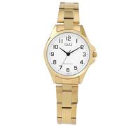 Q&Q Reloj de mujer de acero inoxidable con cierre desplegable, 3 bar, analógico, cuarzo, Dorado Blanco, Clásico