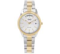 Q&Q Reloj de mujer de acero inoxidable, correa de eslabones de 5 bar, fecha, manecillas luminosas, analógico, cuarzo (bicolor), Pulsera