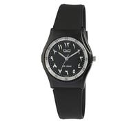 Q&Q - Reloj de pulsera analógico para hombre, color negro, números indios árabes, silicona, cuarzo, Negro , Correa