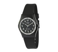 Q&Q - Reloj de pulsera analógico para hombre, color negro, números indios árabes, silicona, cuarzo, Negro , Correa