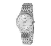 Q&Q - Reloj de pulsera analógico para mujer, acero inoxidable, cuarzo, color plateado, plata
