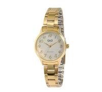 Q&Q - Reloj de pulsera clásico para mujer, analógico, acero inoxidable, cuarzo, color blanco, dorado