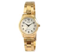 Q&Q - Reloj de pulsera clásico para mujer, analógico, acero inoxidable, cuarzo, color blanco, dorado