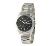 Q&Q - Reloj de pulsera para hombre, analógico, acero inoxidable, cuarzo, color negro y plateado, Negro , Pulsera
