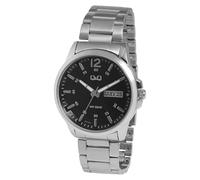 Q&Q - Reloj de pulsera para hombre, analógico, acero inoxidable, cuarzo, color negro y plateado, plata