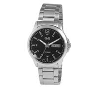 Q&Q - Reloj de pulsera para hombre, analógico, acero inoxidable, cuarzo, color negro y plateado, plata