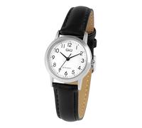 Q&Q - Reloj de pulsera para mujer, analógico, de piel auténtica, de cuarzo, color blanco, Negro
