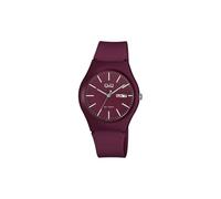 Q&Q Reloj unisex de silicona, indicador de fecha, hebilla de 10 bar, color burdeos