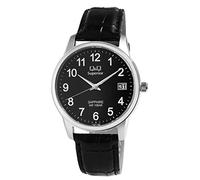 Q&Q Superior S330J305Y - Reloj de pulsera para hombre (piel, fecha, cristal de zafiro, 10 bares), Schwarz