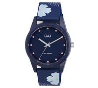 Q&Q V08A-003VY - Reloj de pulsera analógico para mujer (silicona, 10 bares), diseño floral, color azul oscuro, azul oscuro, Correa