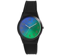 Q&Q V25A-00XVY - Reloj unisex de silicona, 10 bar, analógico, cuarzo, color negro y verde, Correa