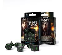 Q-Workshop Clásico Rúnico Negro y Verde Set RPG 7 Dados