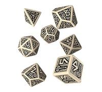 Q WORKSHOP Dwarven Beige & Black RPG Ornamented Dice Set 7 Polyhedral Pieces