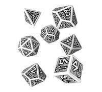 Q WORKSHOP Dwarven White & Black RPG Ornamented Dice Set 7 Polyhedral Pieces