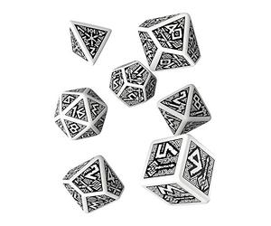 Q WORKSHOP Dwarven White & Black RPG Ornamented Dice Set 7 Polyhedral Pieces