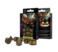 Q Workshop Halloween Pumpkin Black & Orange Juego de 7 dados RPG de D20 a D4