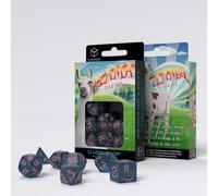 Q-Workshop Juego Dados Brillantes Llama Azul Marino Rosa RPG Poliédrico DnD