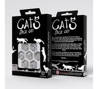 Q-Workshop - Juego de dados para gatos Purrl | A partir de 14 años | Juego de dados poliédricos RPG blanco perla y dorado con diseños de gatos para juegos de mesa DND Pathfinder